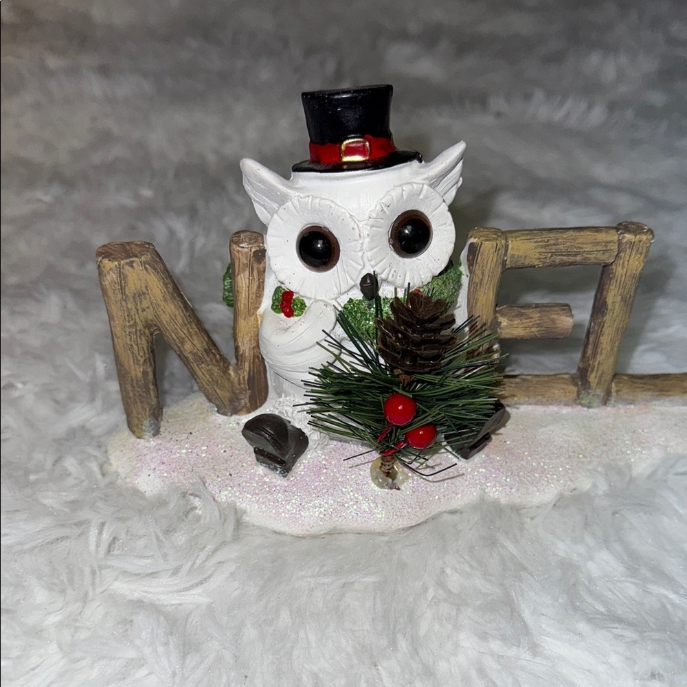 White and Brown Holiday Owl Figurine
